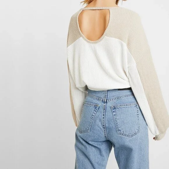 2/$24 Hollister Colorblock Keyhole Cinched Jumper Light Brown XS #A0370 TRB2 - Picture 5 of 10